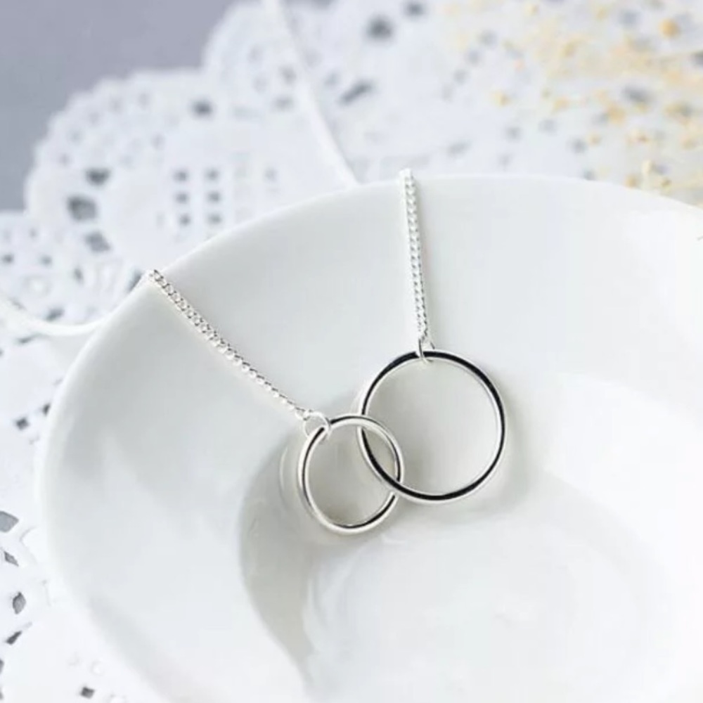 NEW 925 STERLING SILVER DOUBLE CIRCLE NECKLACE, NICE NECKLACE, CUTE NECKLACE - Picture 3 of 6